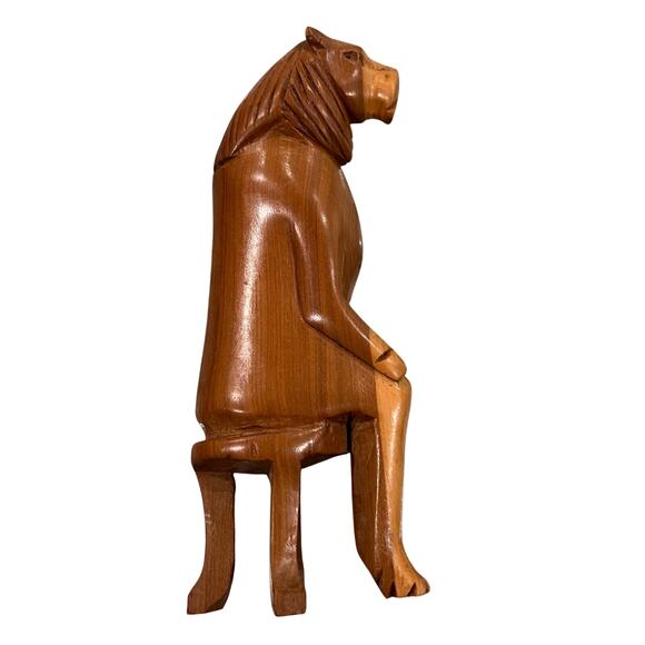 Hand Carved Wood - Lion in a Chair -Sculpture - 8in tall - Picture 1 of 4